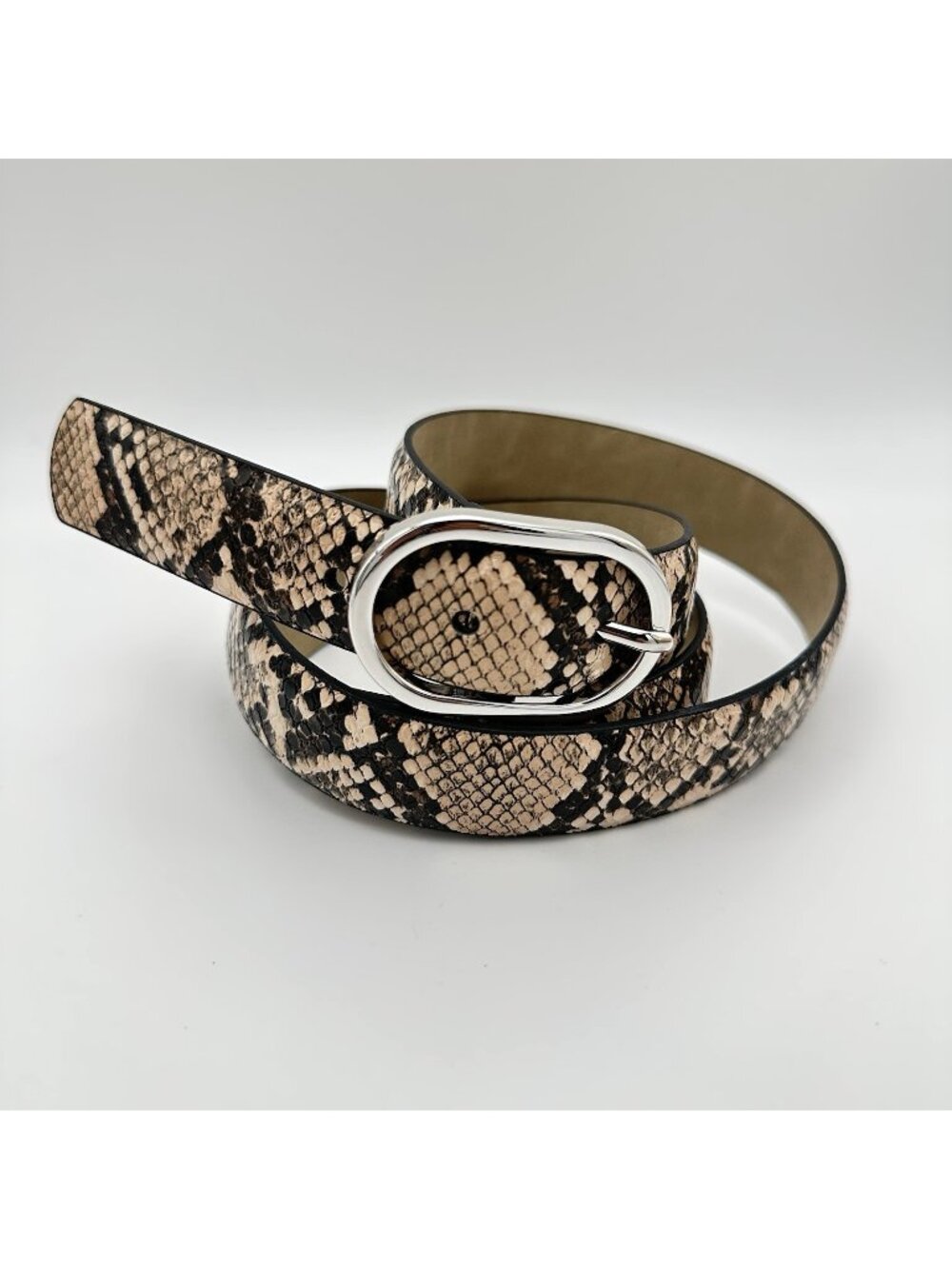 Faux Snakeskin Skinny Belt XL Plus Size 41”x1” Black Beige Silver Toned Buckle